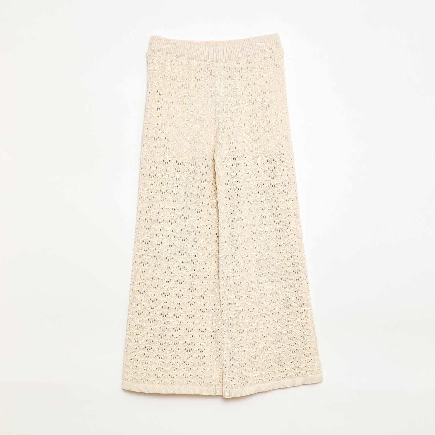 Pantalon en crochet forme flare / coupe évasée BEIGE