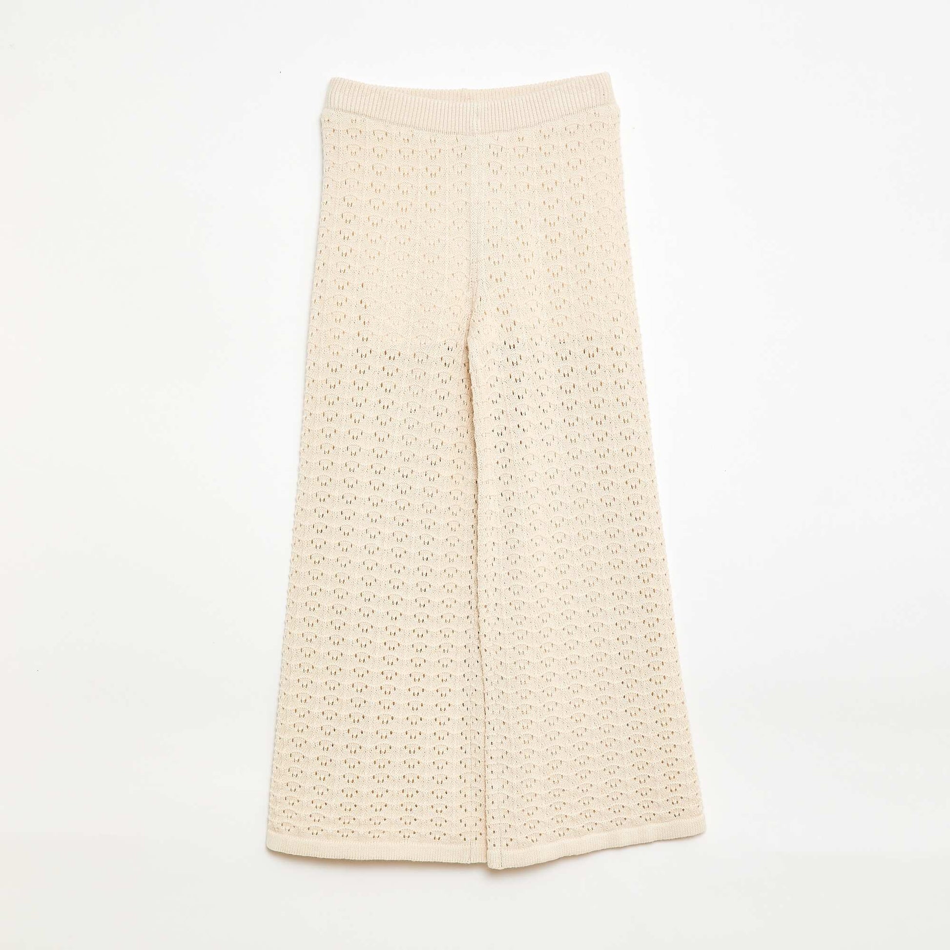 Pantalon en crochet forme flare / coupe évasée BEIGE
