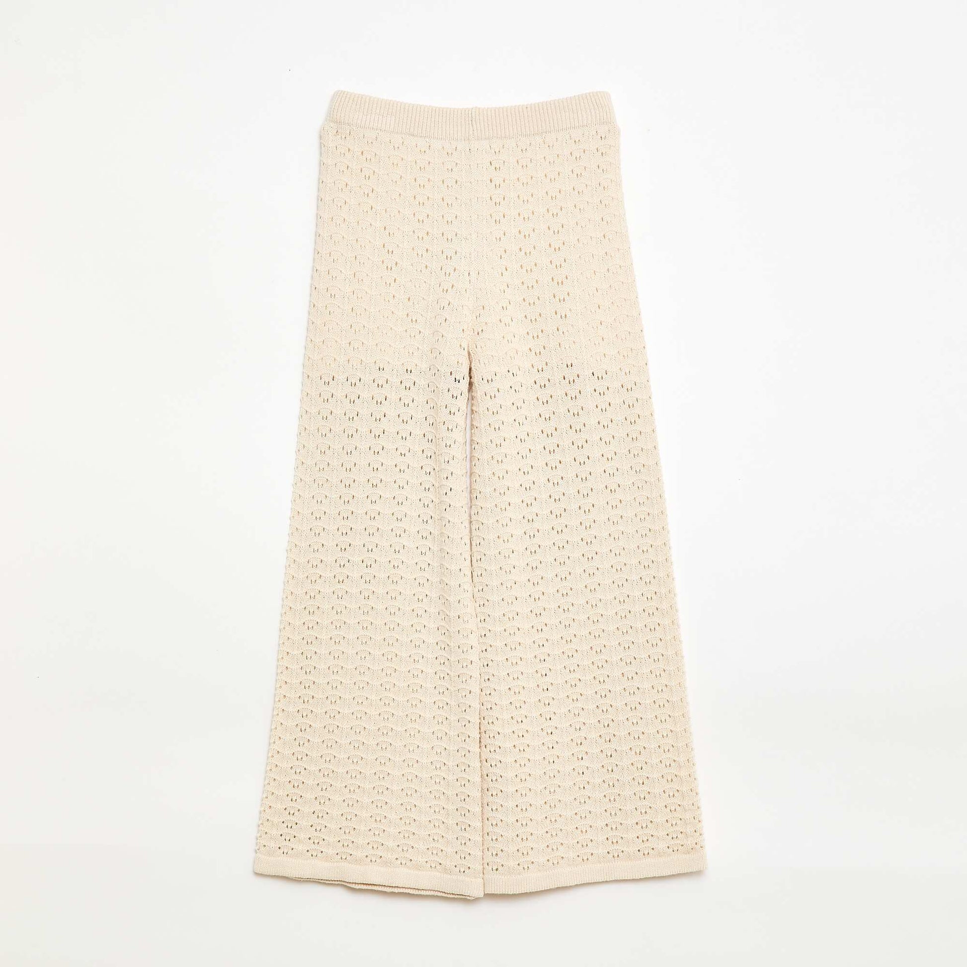 Pantalon en crochet forme flare / coupe évasée BEIGE