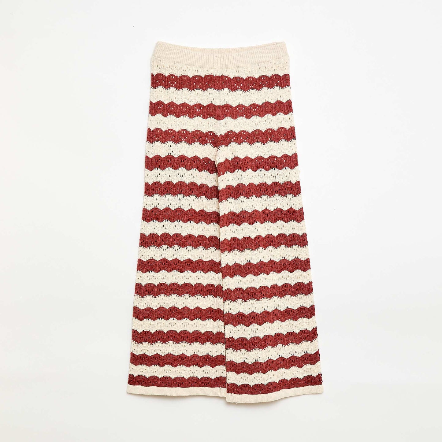 Pantalon en crochet forme flare / coupe évasée MARRON