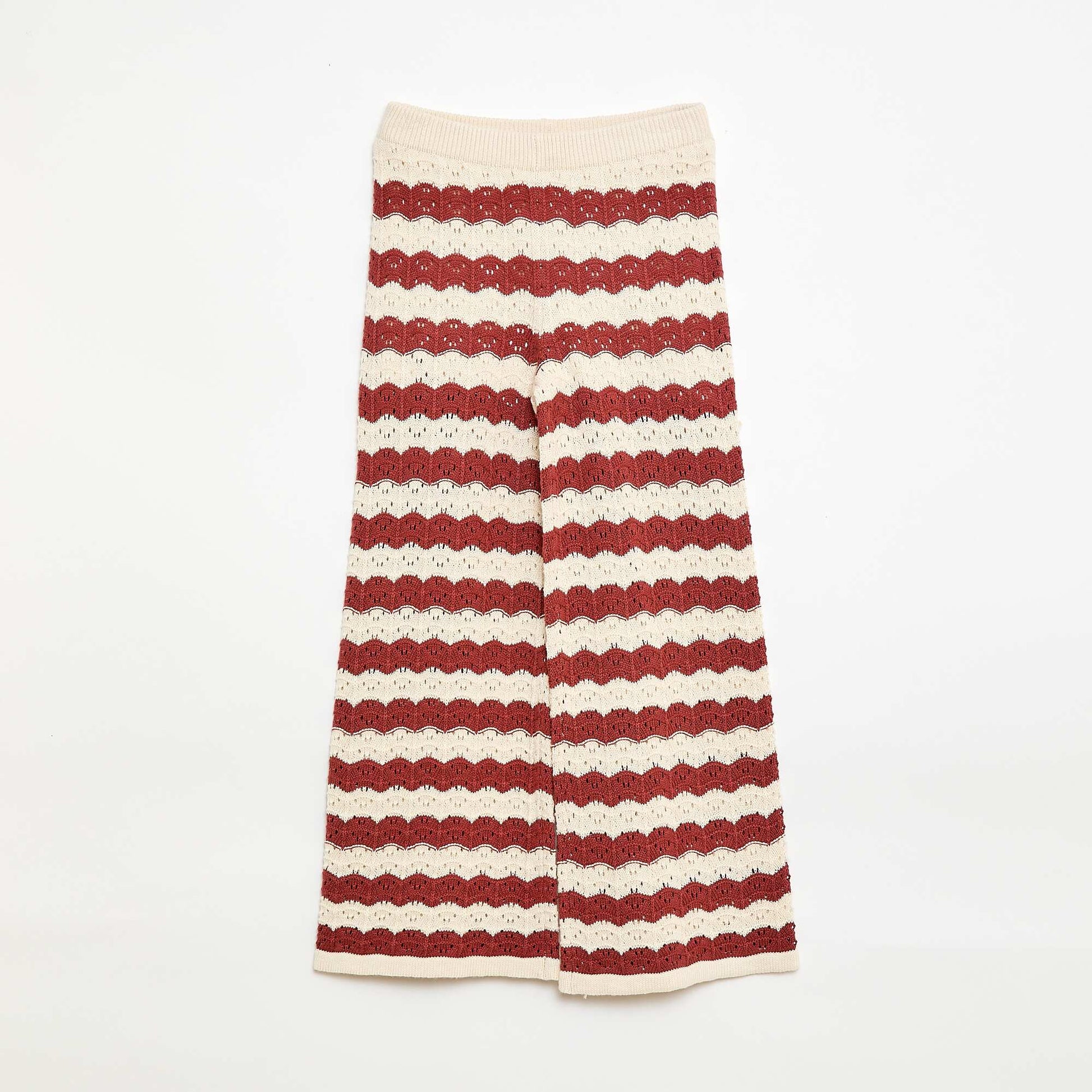 Pantalon en crochet forme flare / coupe évasée MARRON