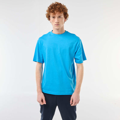 T-shirt uni manches courtes en coton BLEU