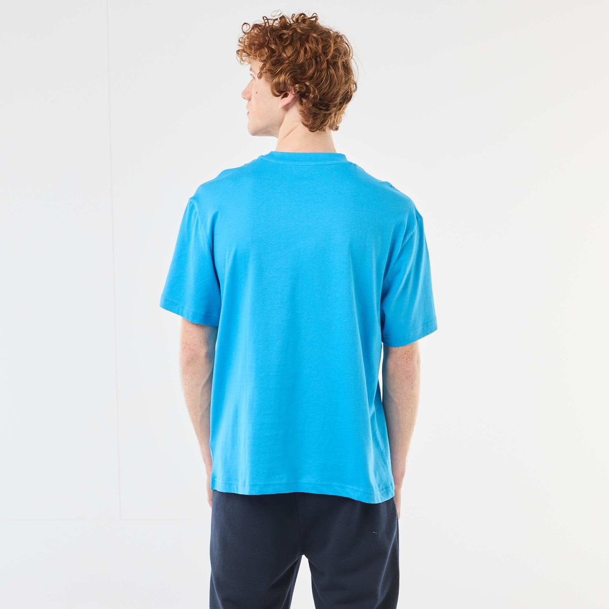 T-shirt uni manches courtes en coton BLEU