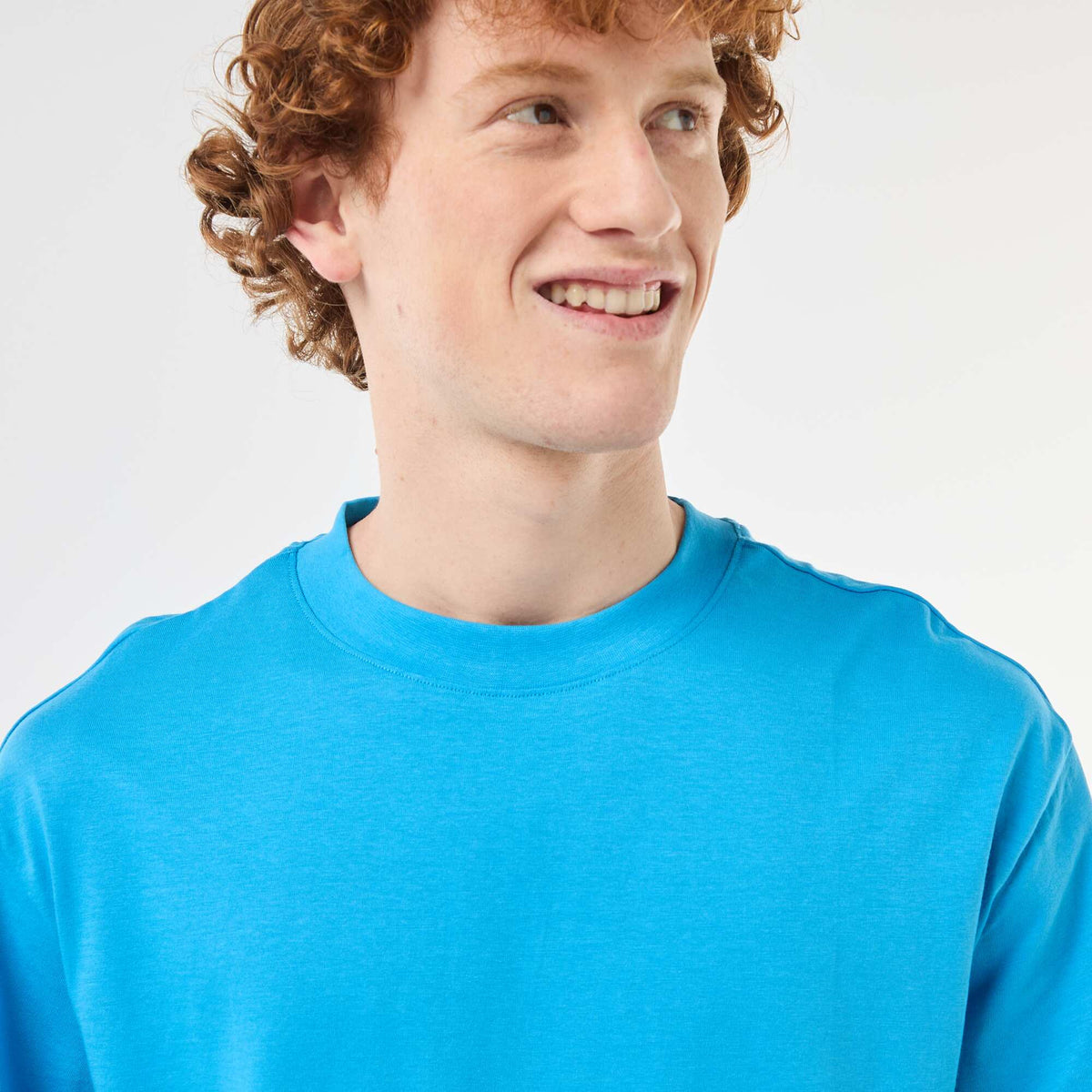 T-shirt uni manches courtes en coton BLEU