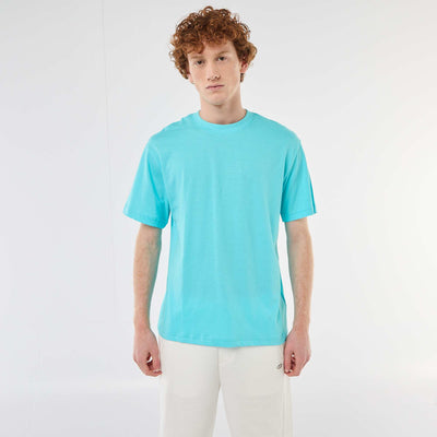 T-shirt uni manches courtes en coton BLEU