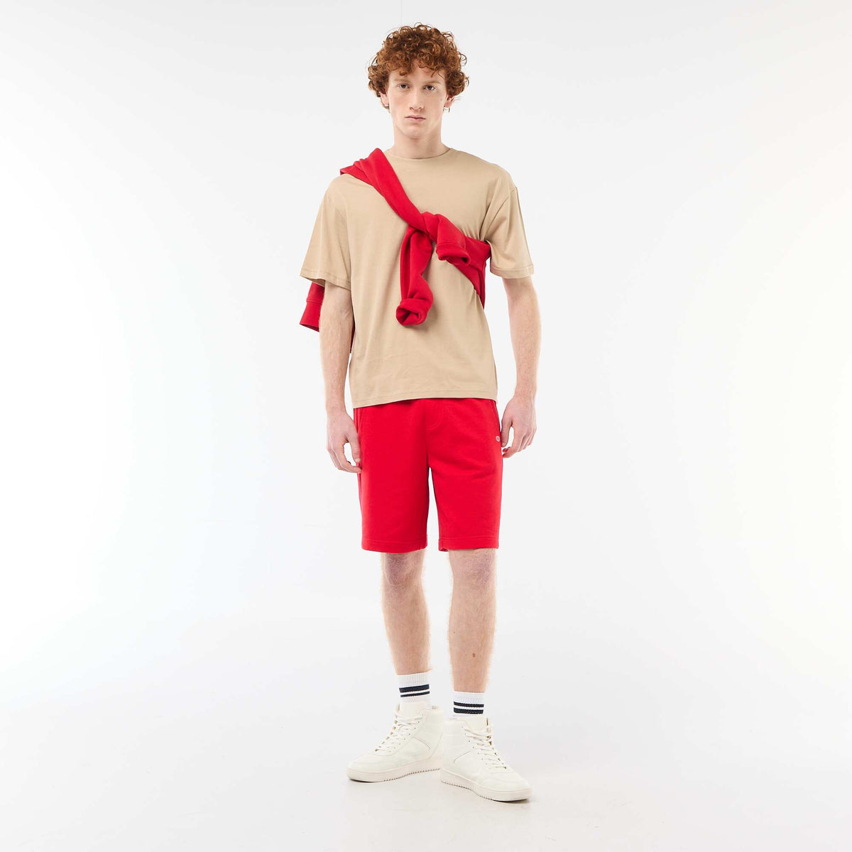 T-shirt uni manches courtes en coton BEIGE