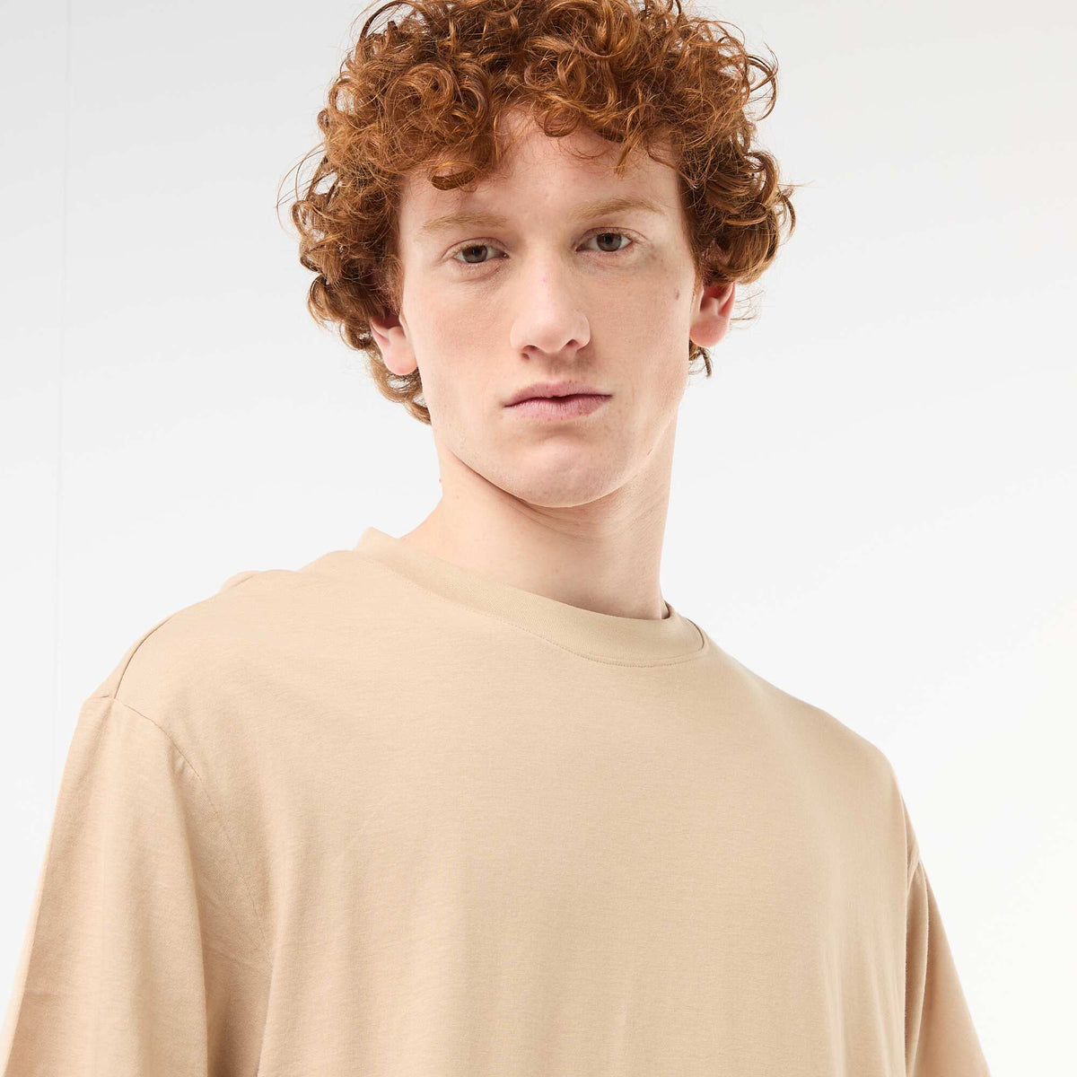 T-shirt uni manches courtes en coton BEIGE