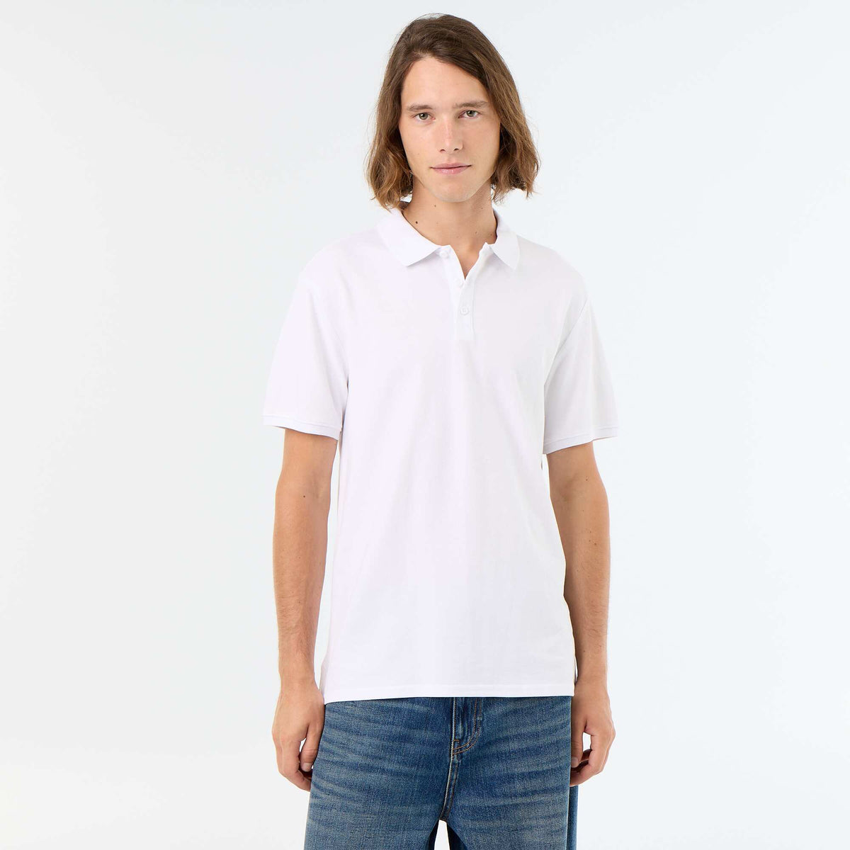 Polo uni manches courtes en coton BLANC