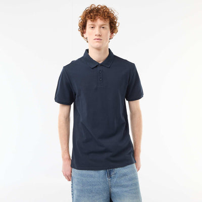 Polo uni manches courtes en coton BLEU