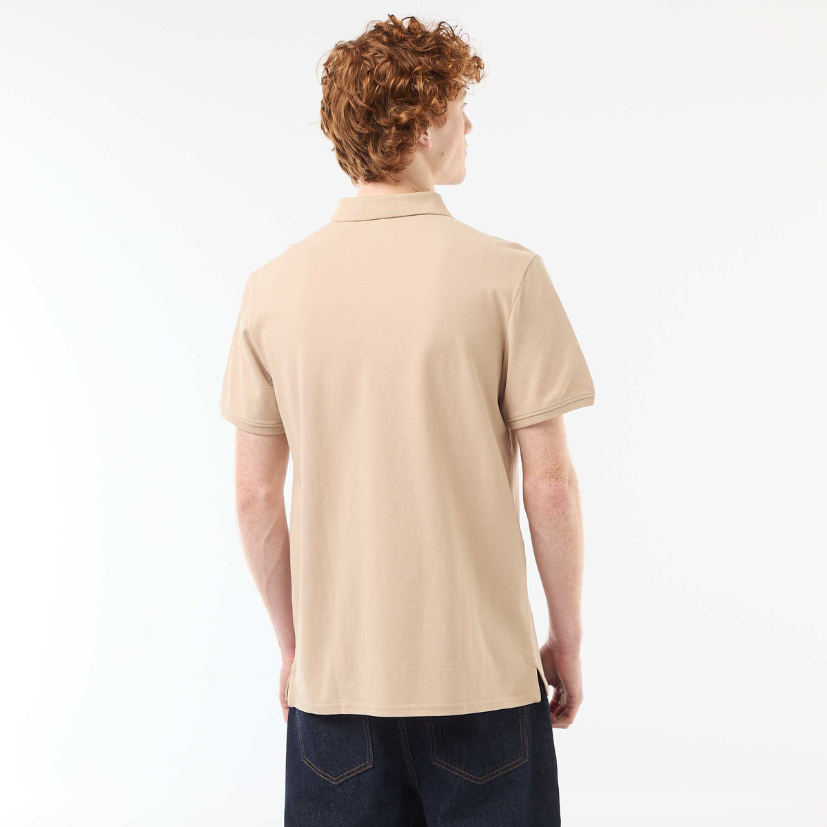 Polo uni manches courtes en coton BEIGE
