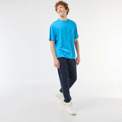 Jogging uni en coton avec poches zippées BLEU