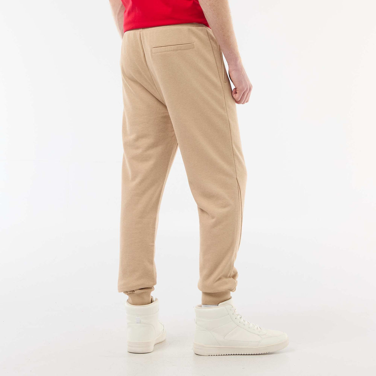 Jogging uni en coton avec poches zippées BEIGE
