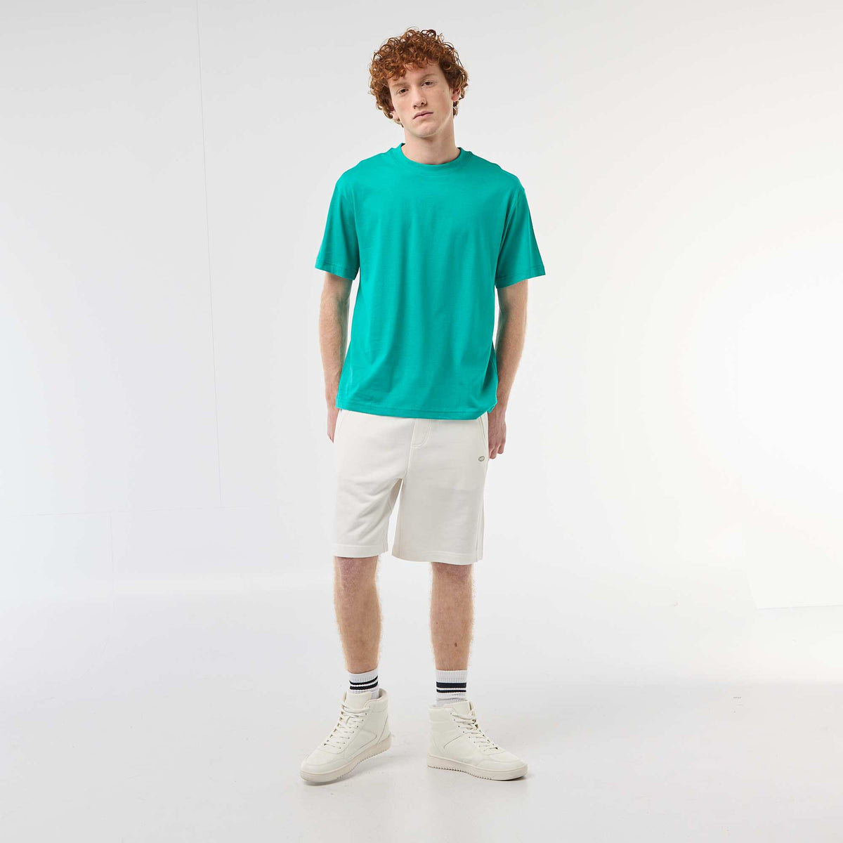 Short uni en french terry coton avec poches zippées BLANC