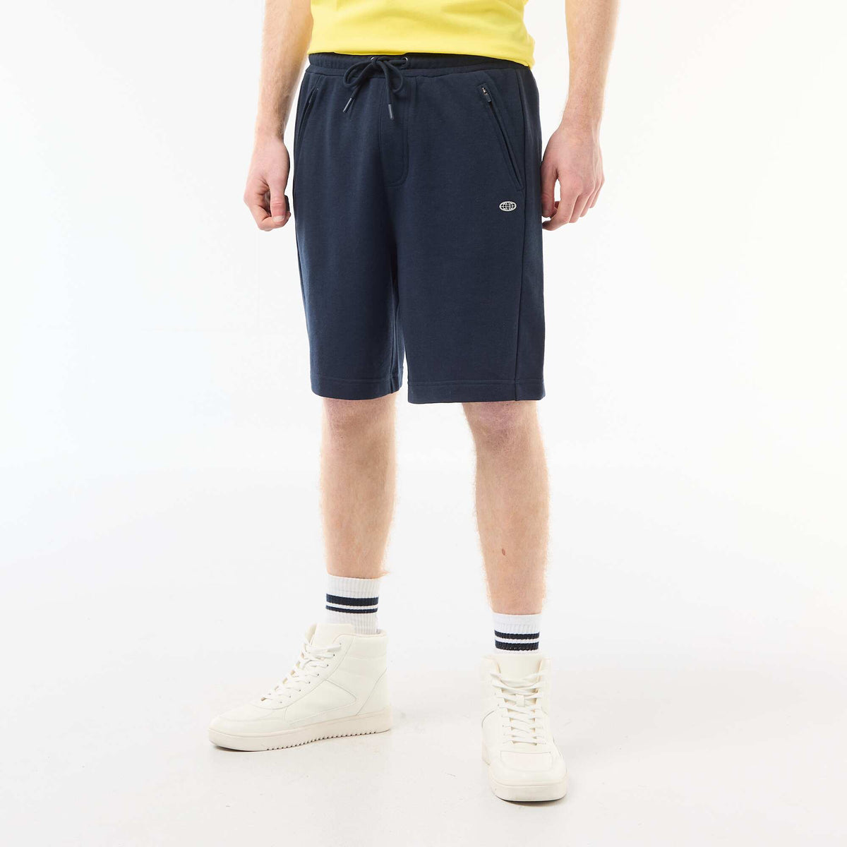 Short uni en french terry coton avec poches zippées BLEU