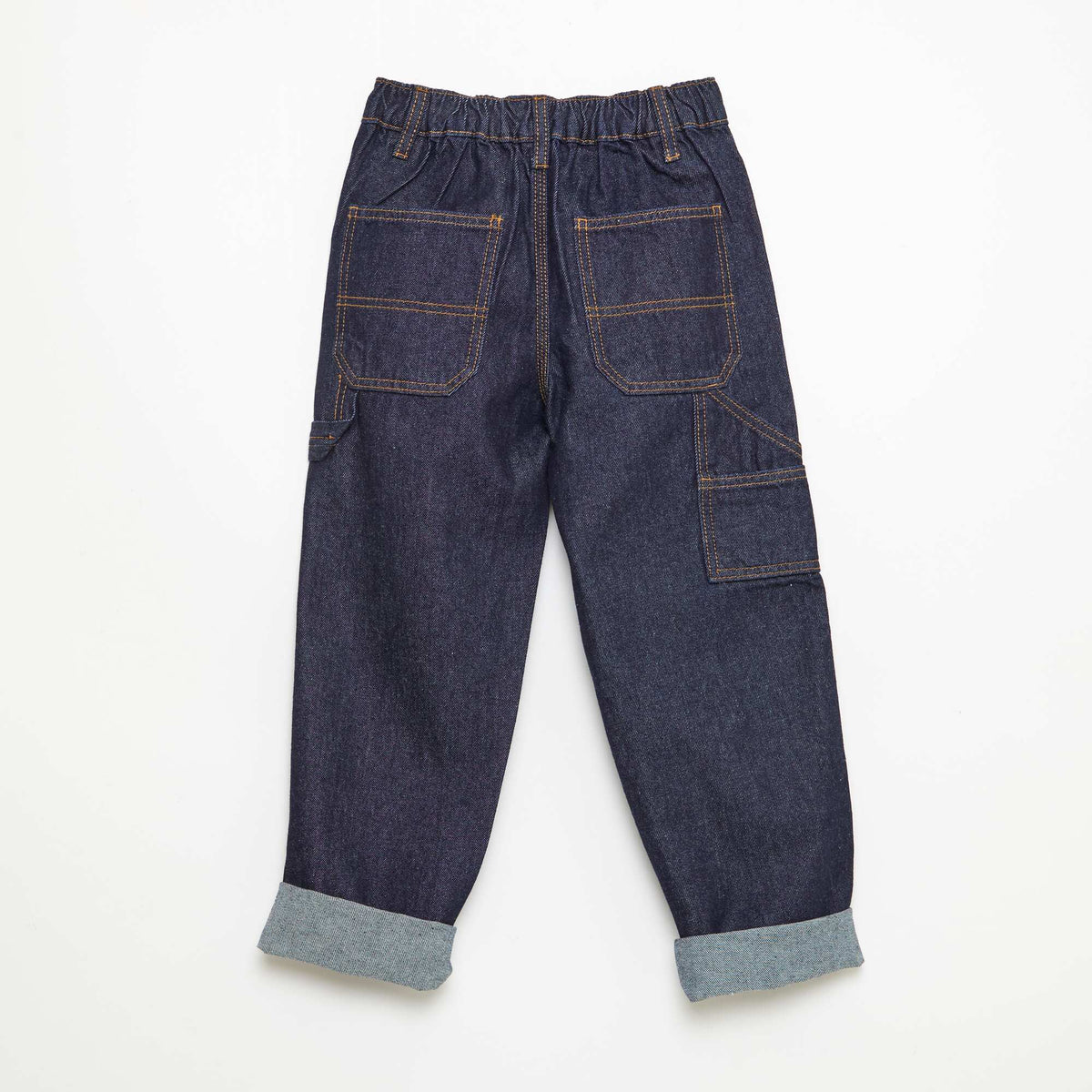 Pantalon denim relaxed en coton uni BLEU