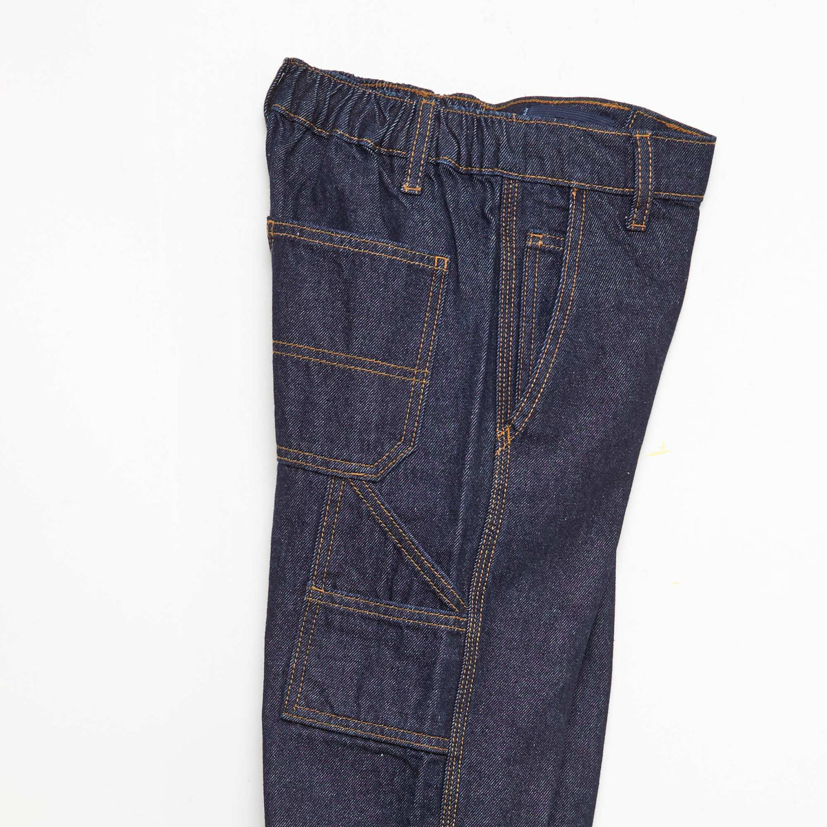 Pantalon denim relaxed en coton uni BLEU