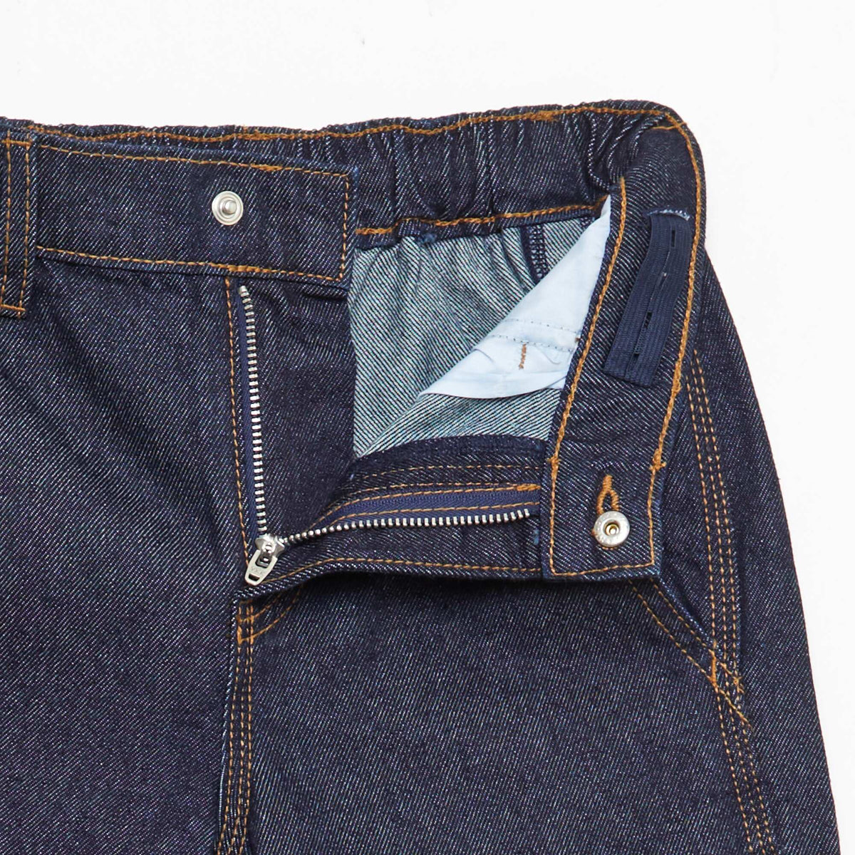 Pantalon denim relaxed en coton uni BLEU