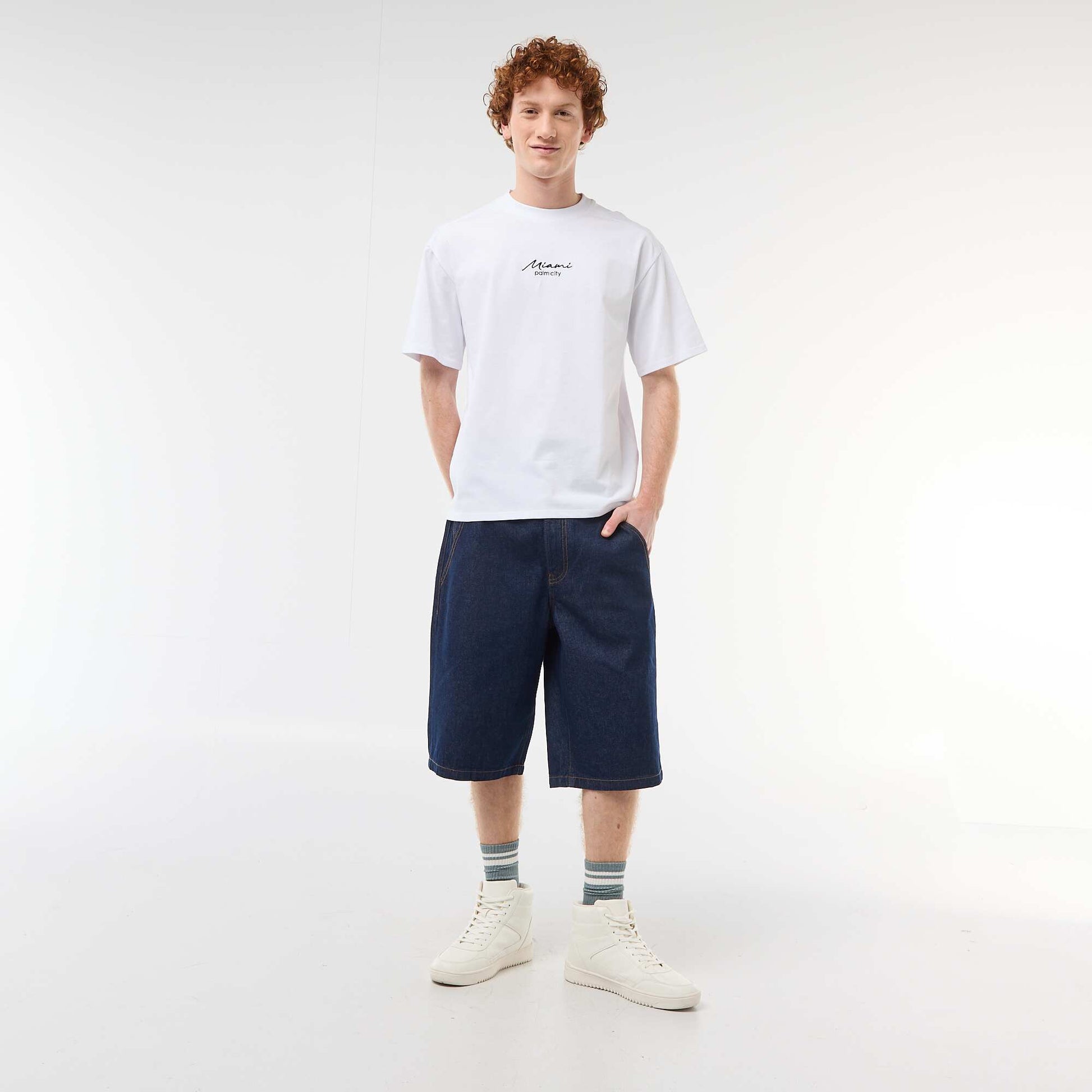 Bermuda denim baggy en coton BLEU