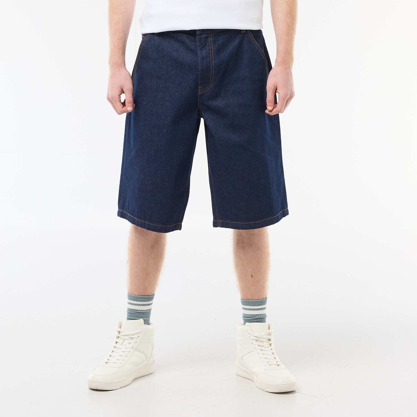 Bermuda denim baggy en coton BLEU