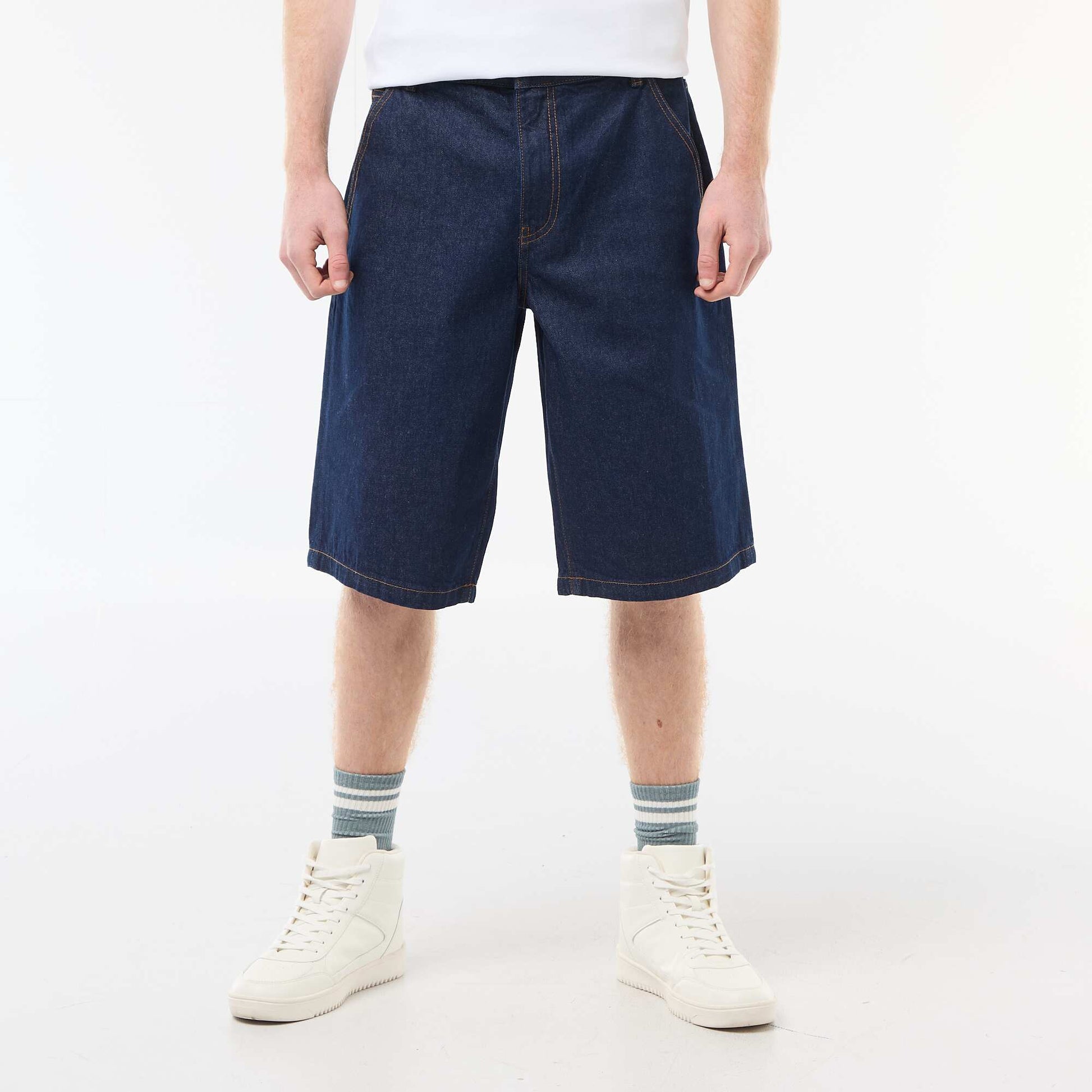 Bermuda denim baggy en coton BLEU