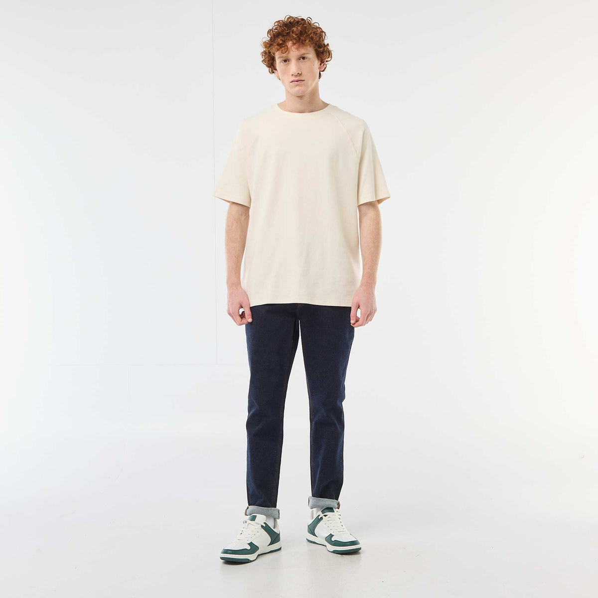 Pantalon denim stretch slim en coton BLEU
