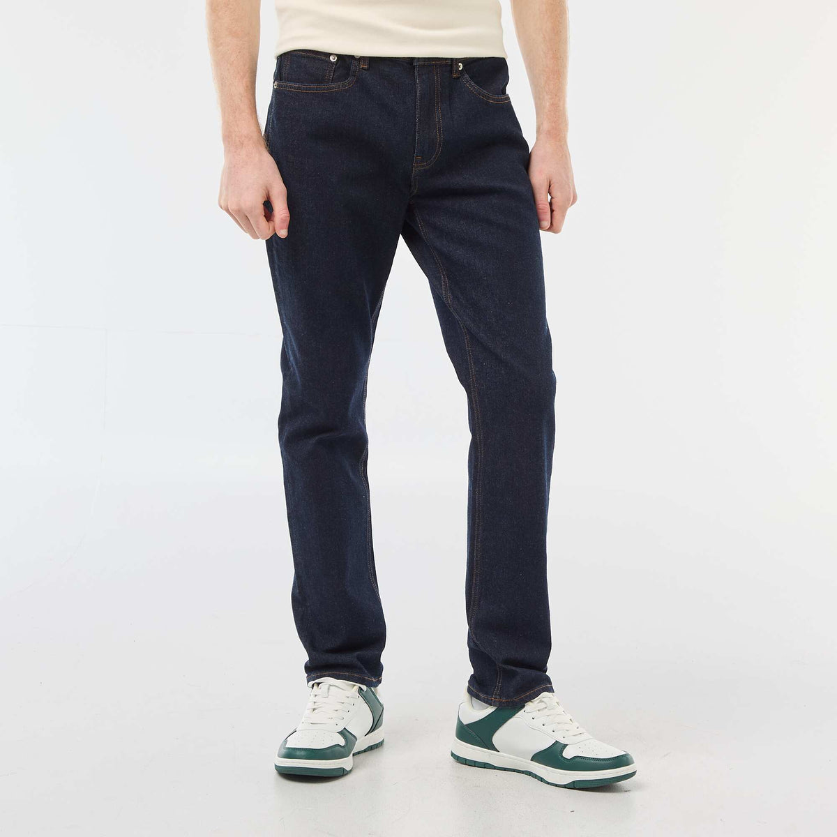 Pantalon denim stretch slim en coton BLEU