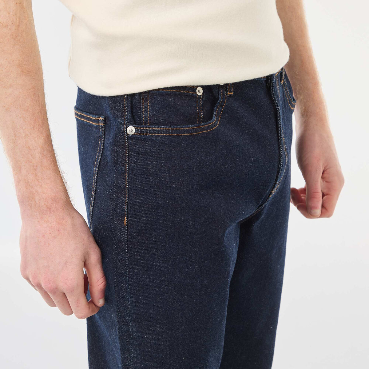 Pantalon denim stretch slim en coton BLEU