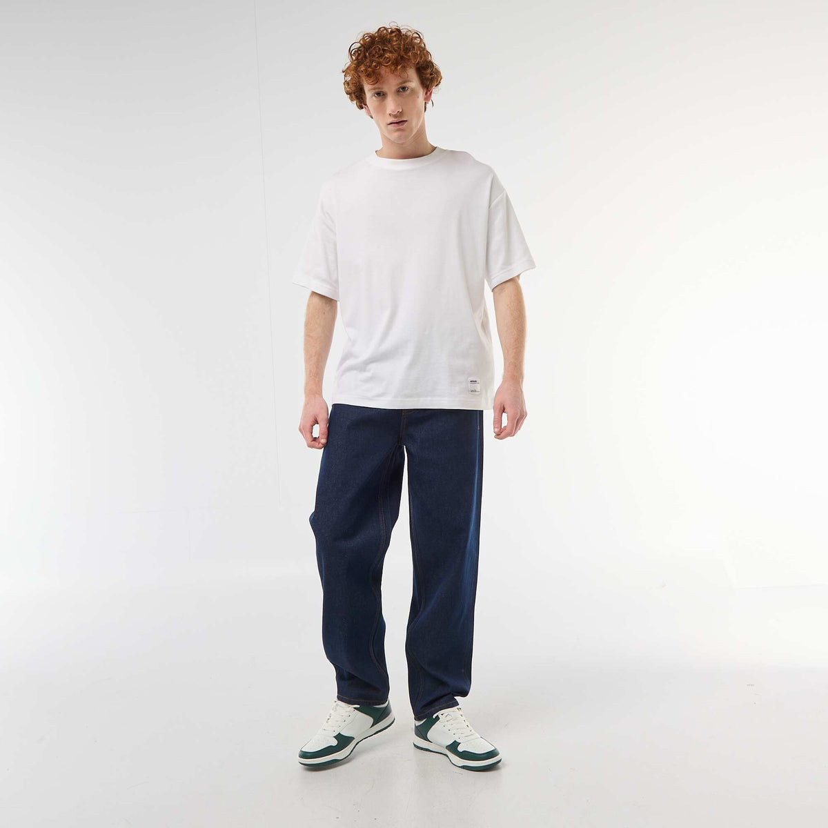 Pantalon denim fit regular en coton BLEU