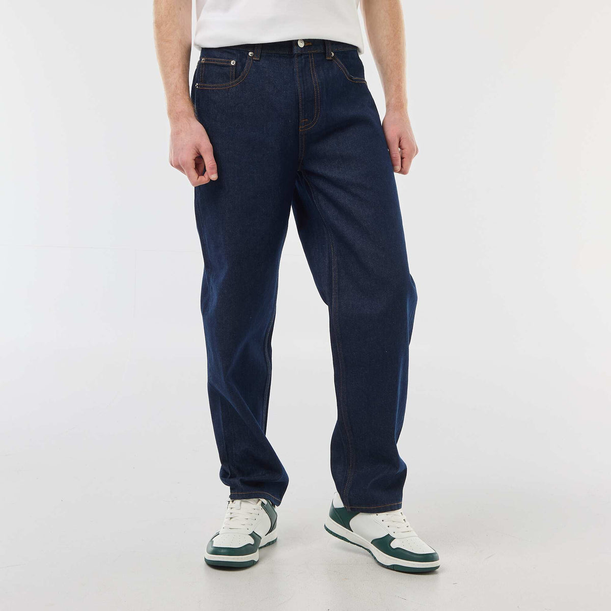Pantalon denim fit regular en coton BLEU
