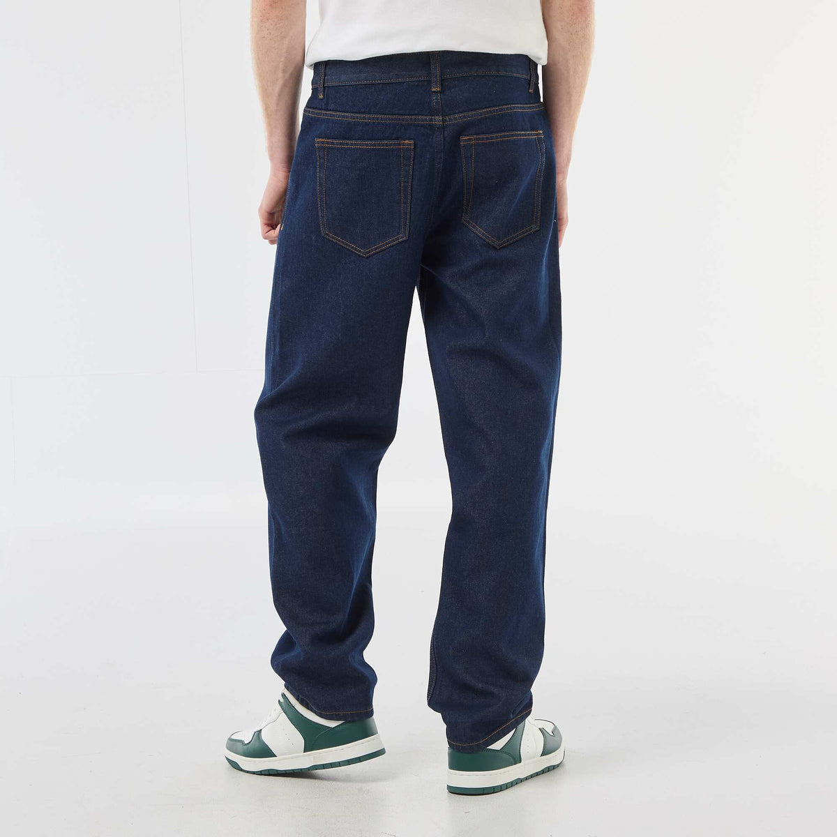 Pantalon denim fit regular en coton BLEU