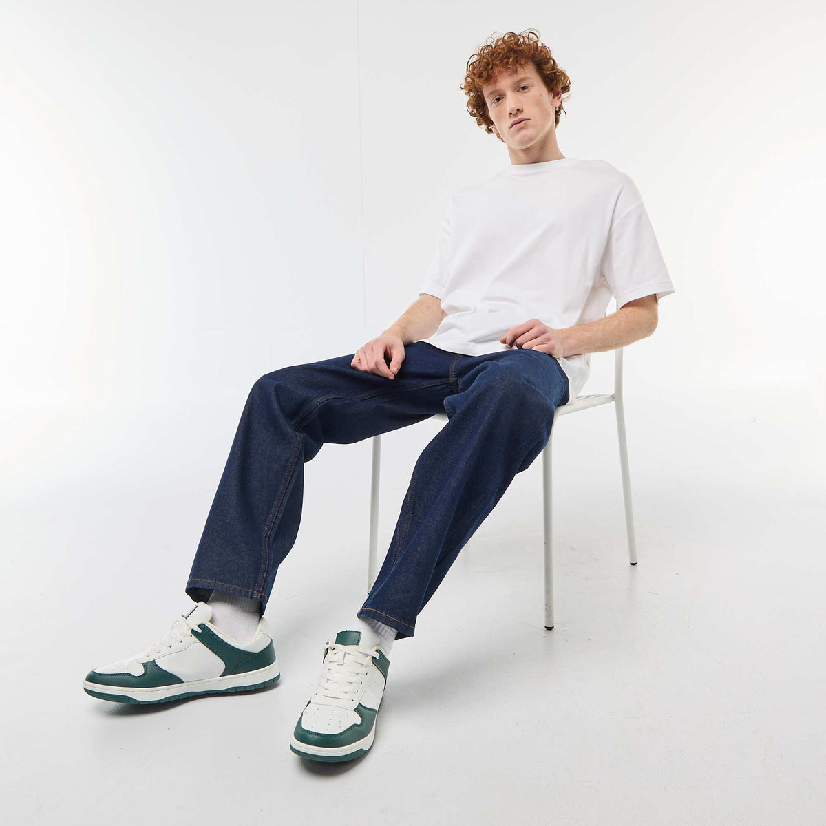 Pantalon denim fit regular en coton BLEU