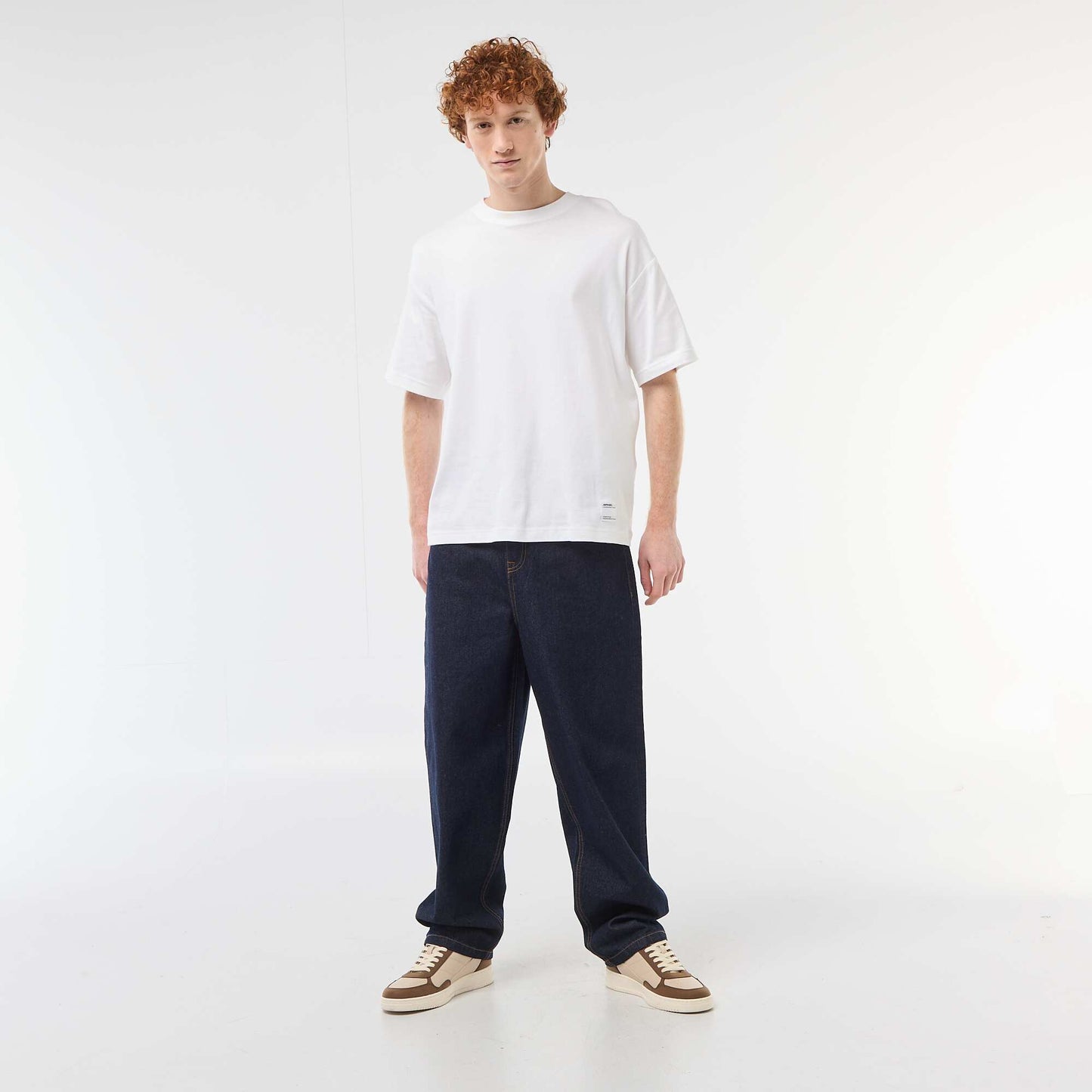 Pantalon denim baggy en coton BLEU