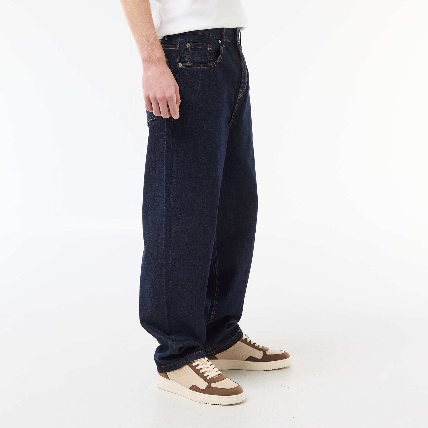 Pantalon denim baggy en coton BLEU