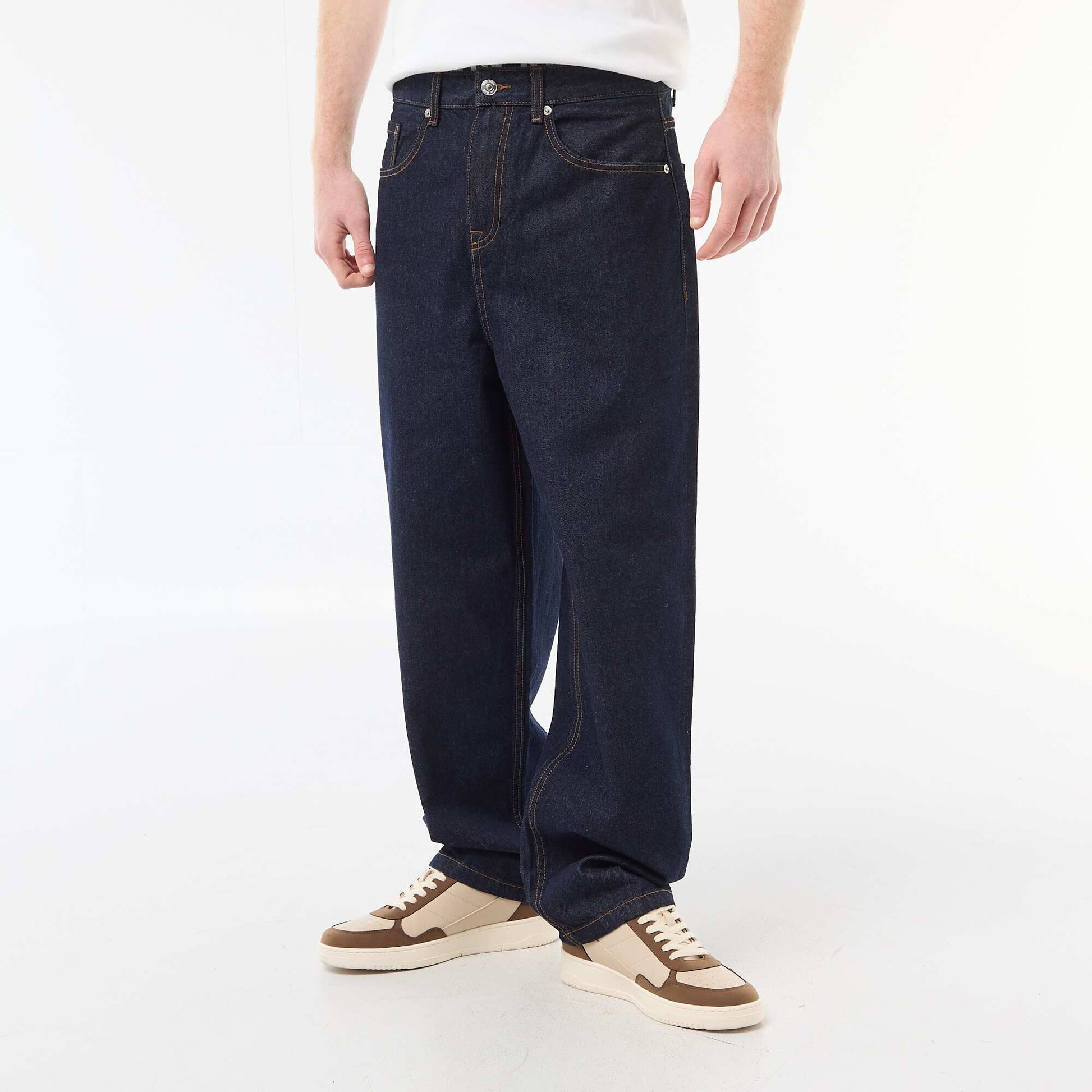 Pantalon denim baggy en coton BLEU