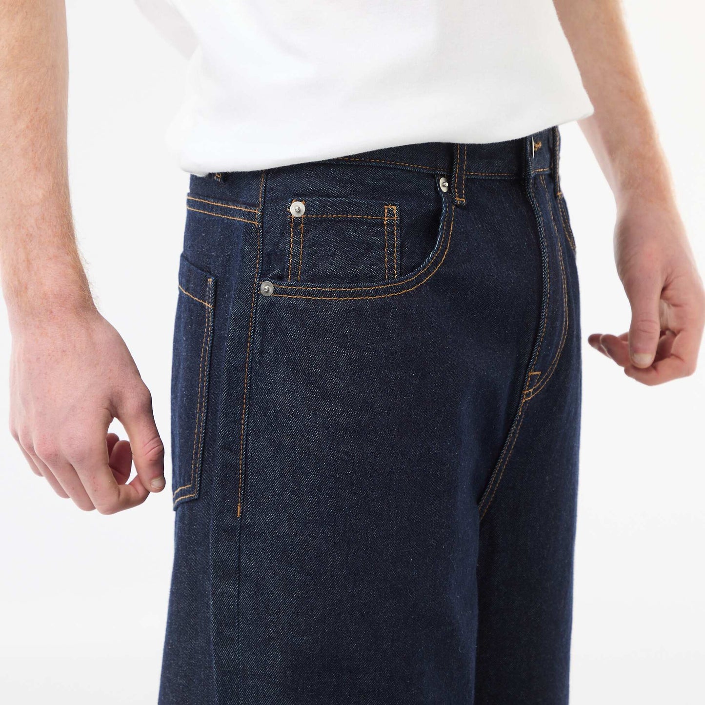 Pantalon denim baggy en coton BLEU