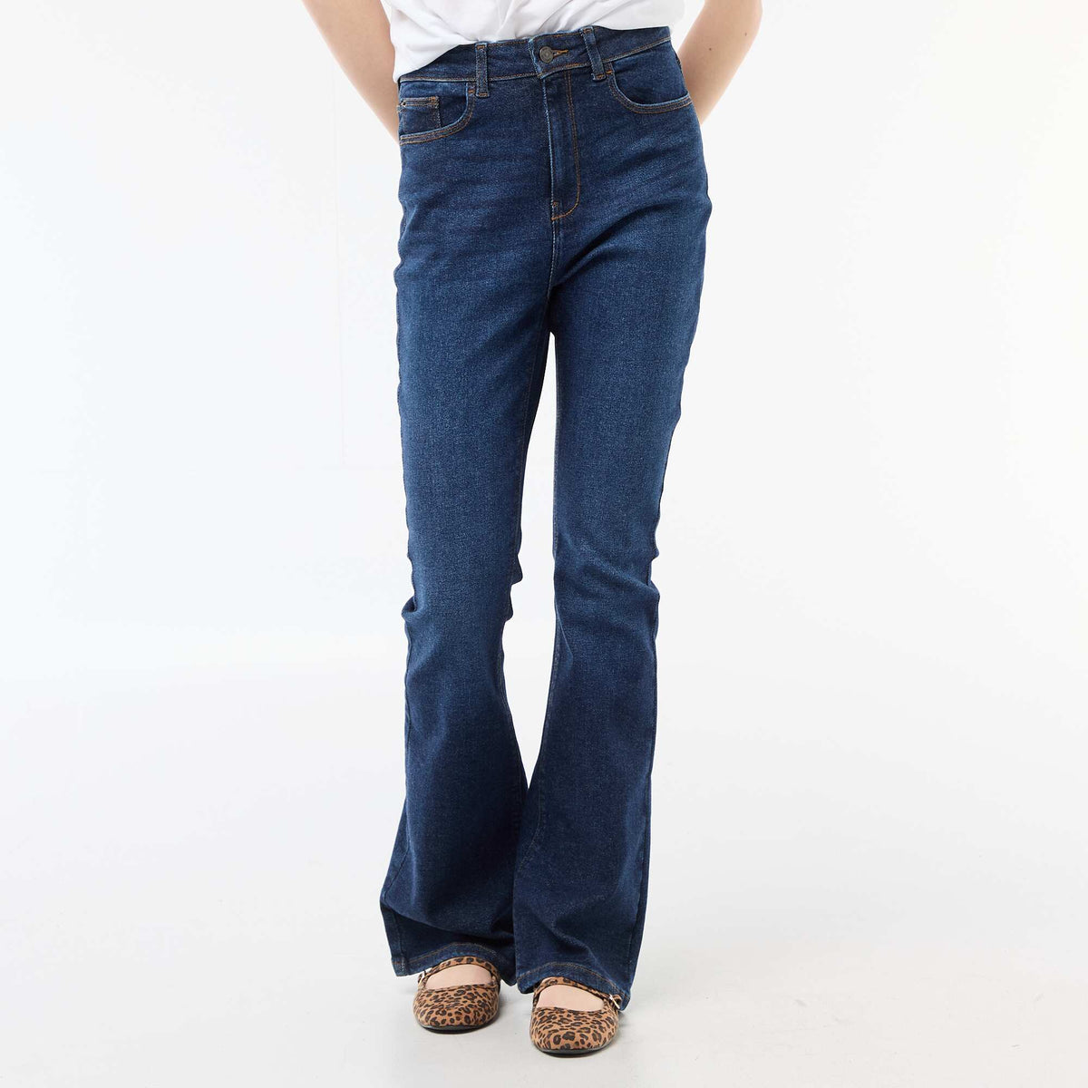 Jean flare taille haute BLEU