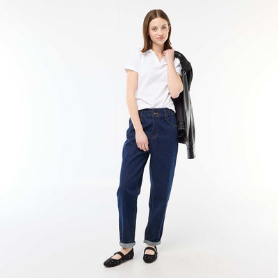 Jean paperbag coupe mom BLEU