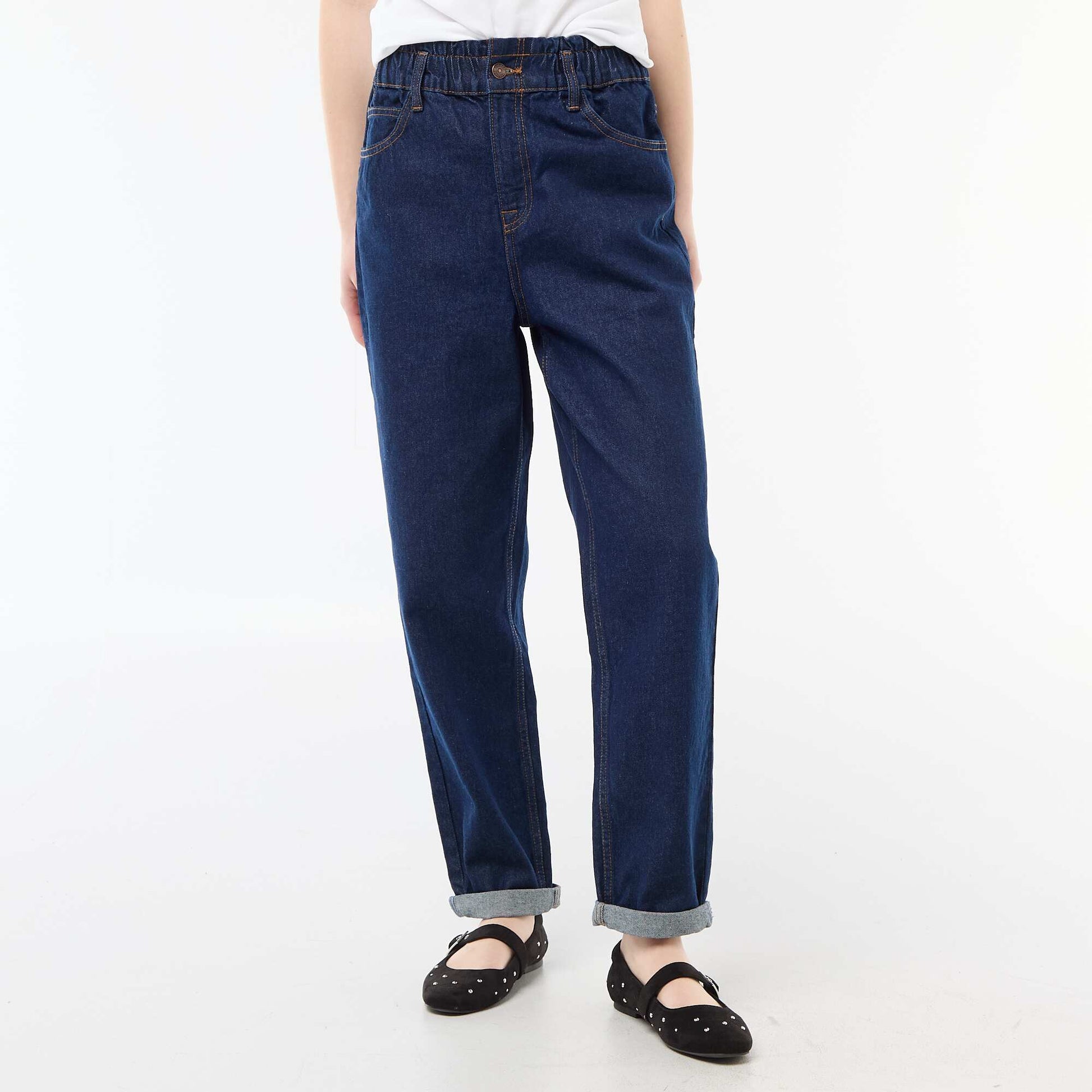 Jean paperbag coupe mom BLEU