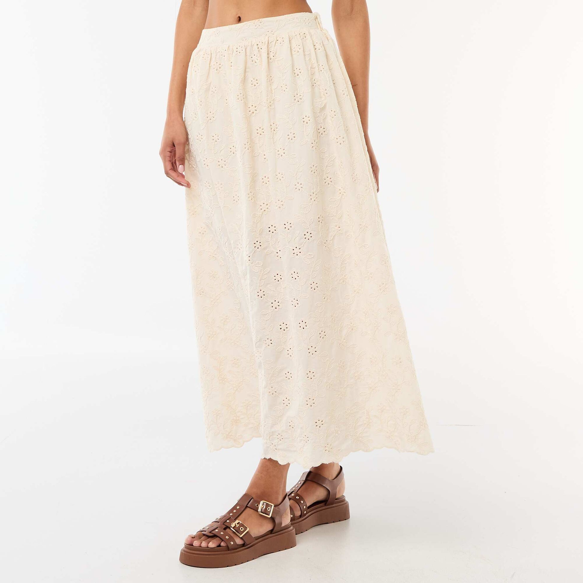 Jupe longue avec broderie anglaise BEIGE