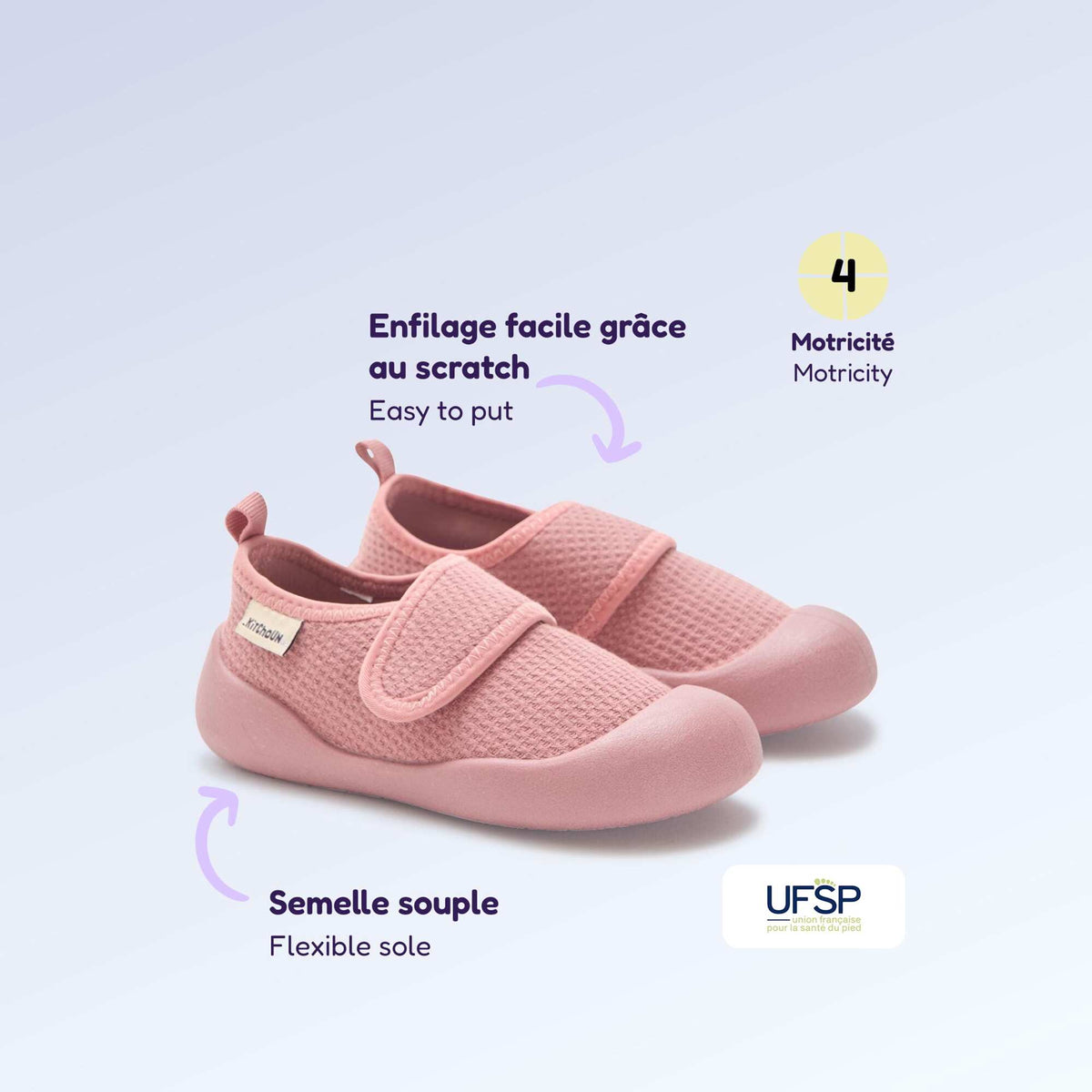 Chaussons motricité 4 'marcher' - Kitchoun ROSE