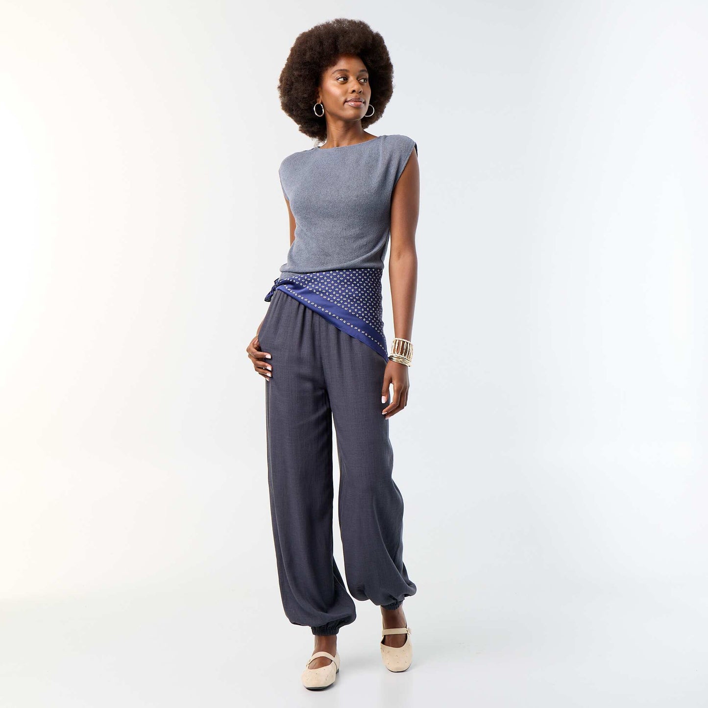 Pantalon coupe balloon uni avec 2 poches GRIS