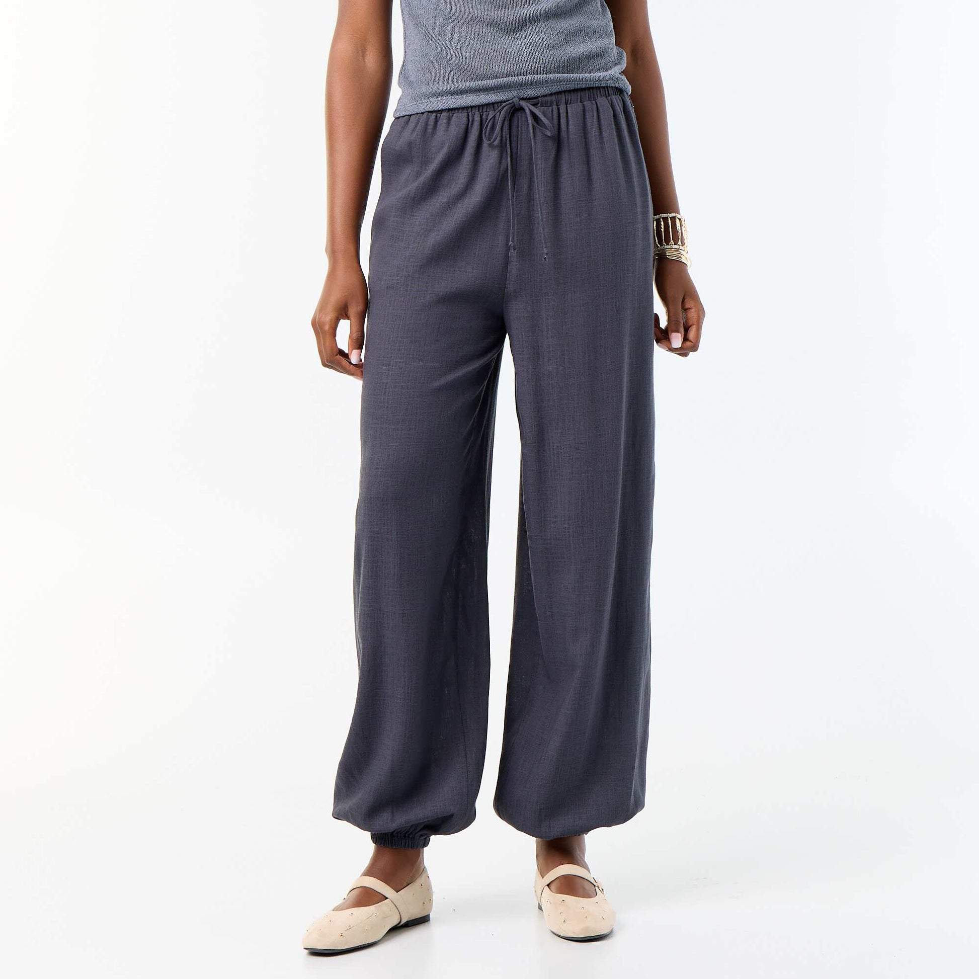 Pantalon coupe balloon uni avec 2 poches GRIS