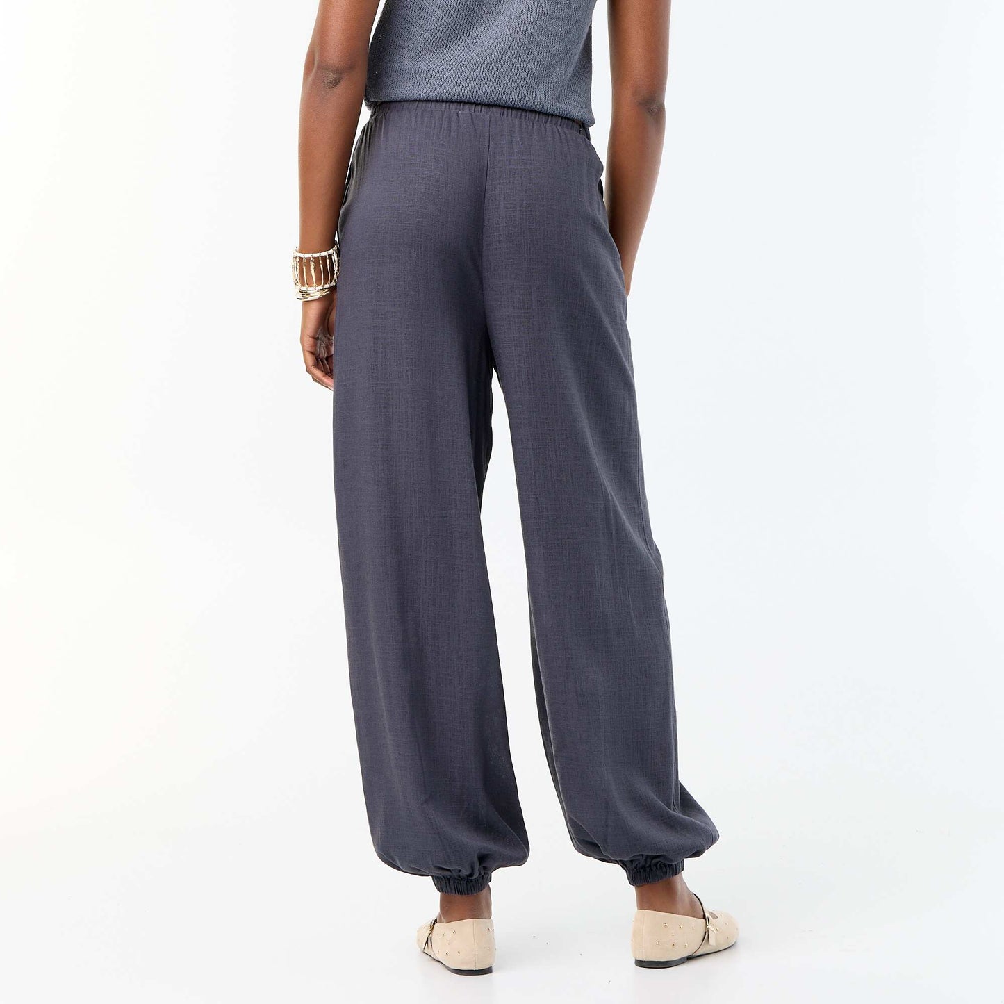 Pantalon coupe balloon uni avec 2 poches GRIS