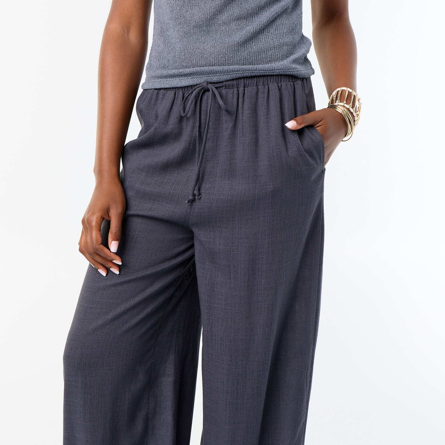 Pantalon coupe balloon uni avec 2 poches GRIS