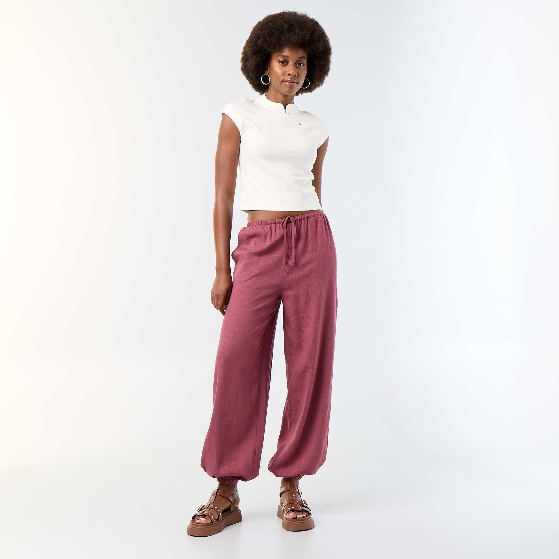 Pantalon coupe balloon uni avec 2 poches ROSE
