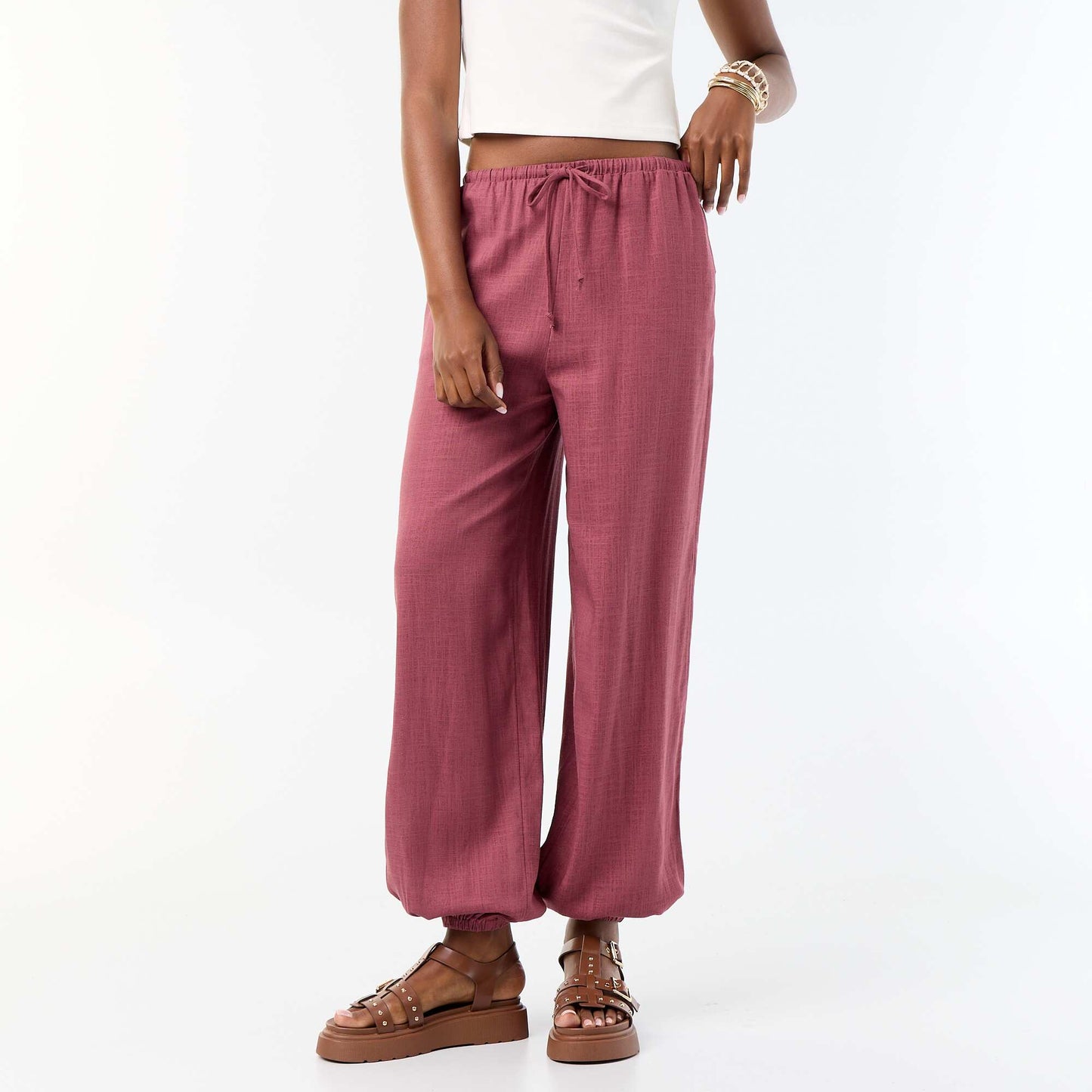 Pantalon coupe balloon uni avec 2 poches ROSE
