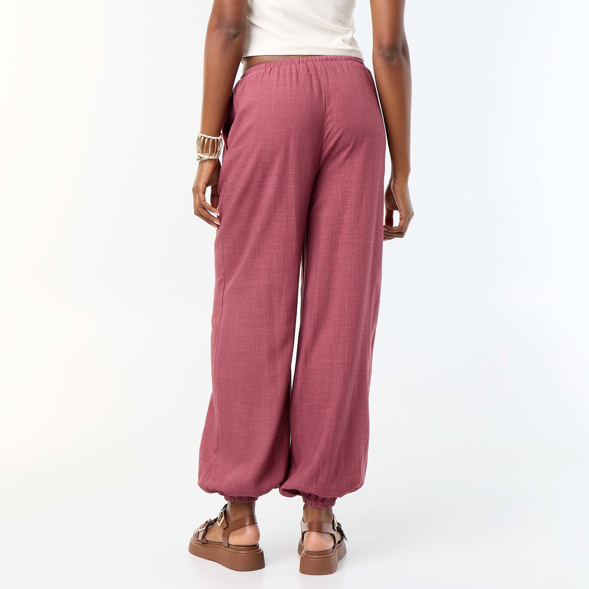 Pantalon coupe balloon uni avec 2 poches ROSE