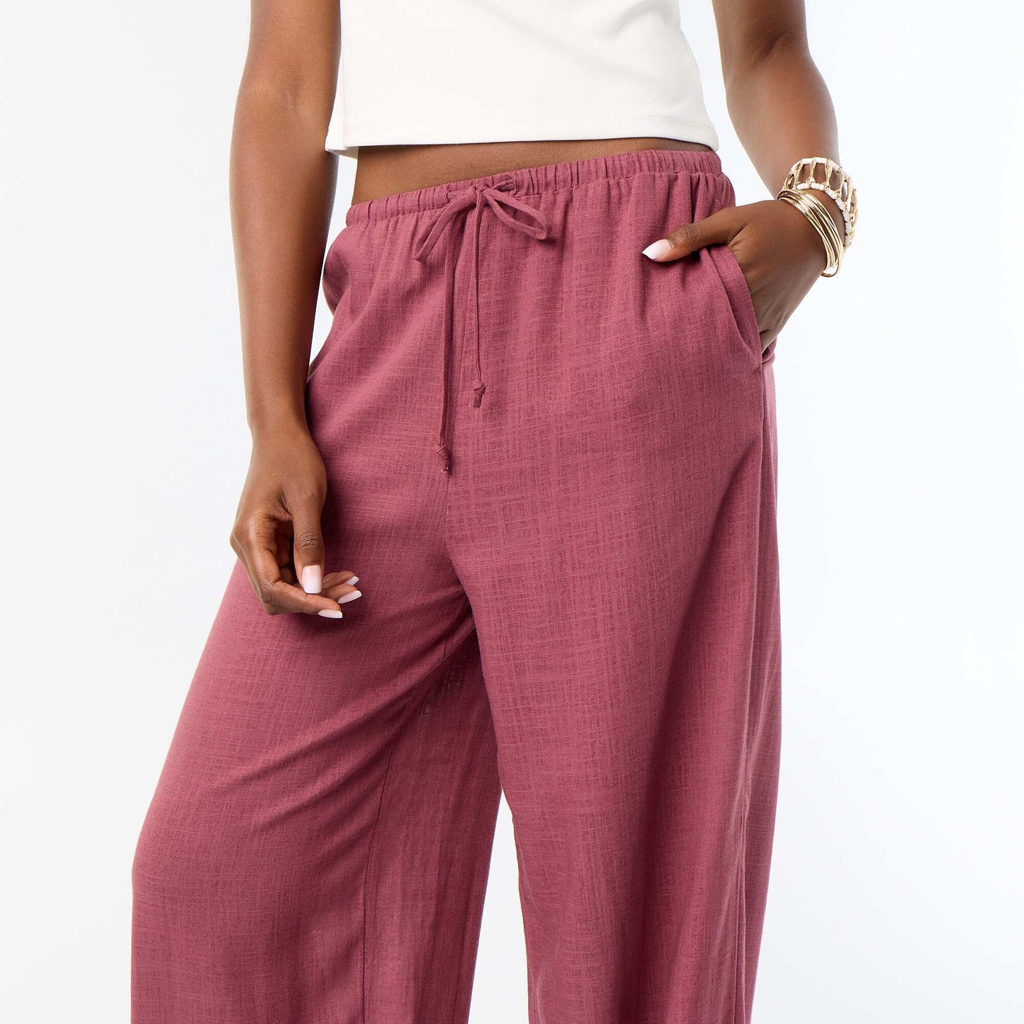 Pantalon coupe balloon uni avec 2 poches ROSE