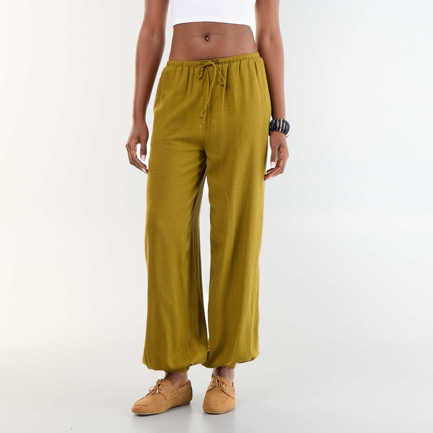 Pantalon coupe balloon uni avec 2 poches VERT