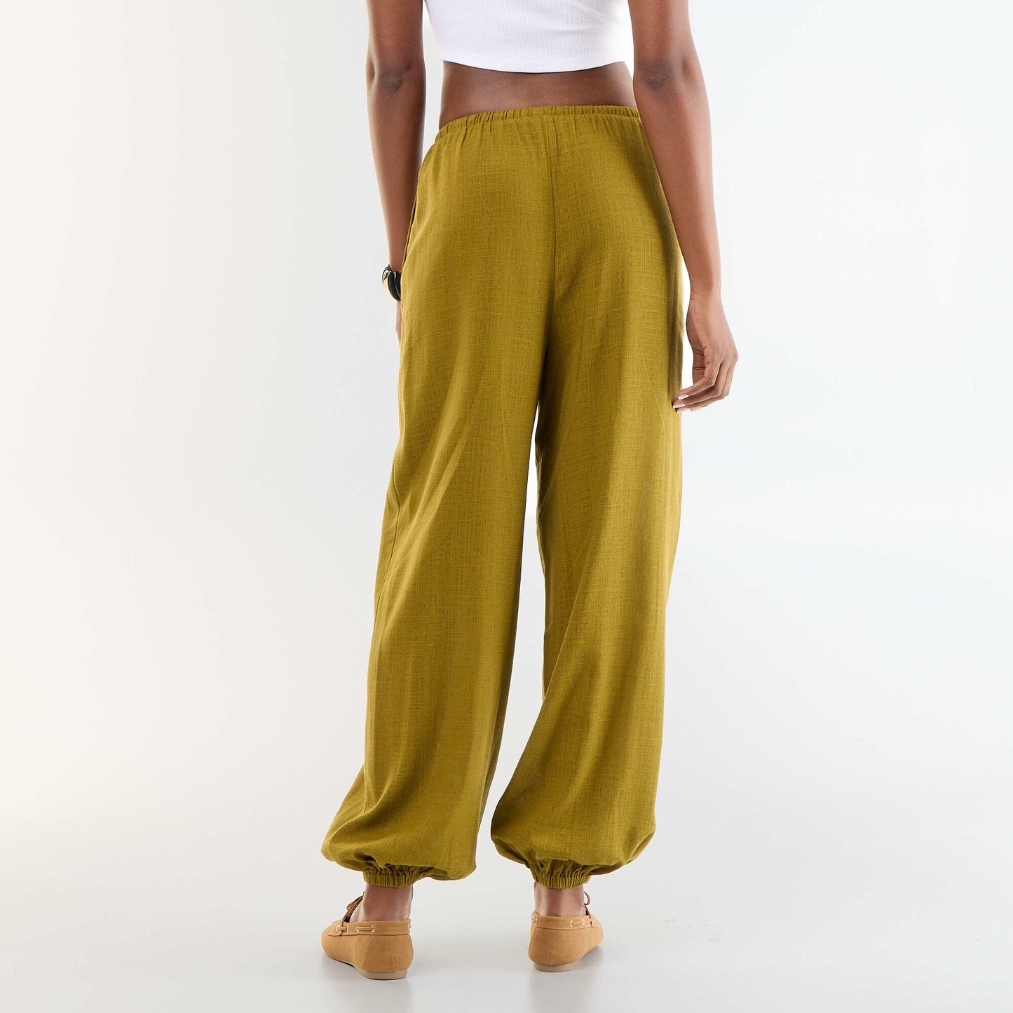 Pantalon coupe balloon uni avec 2 poches VERT